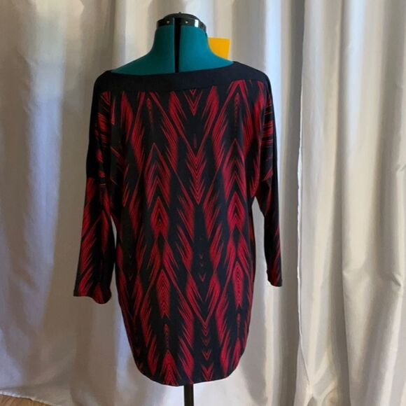 CHICOS SIZE 2 tunic style top in red & black with 3/4 length sleeves - Picture 8 of 12